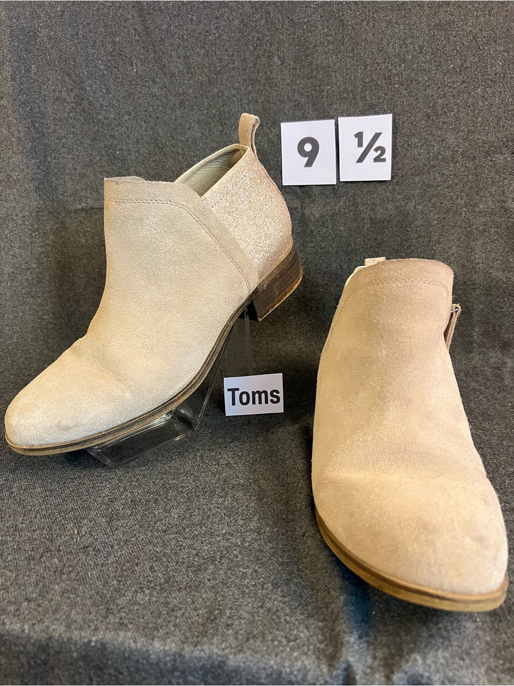 Toms Light Beige &gold glitter heel Suede Ankle Booties